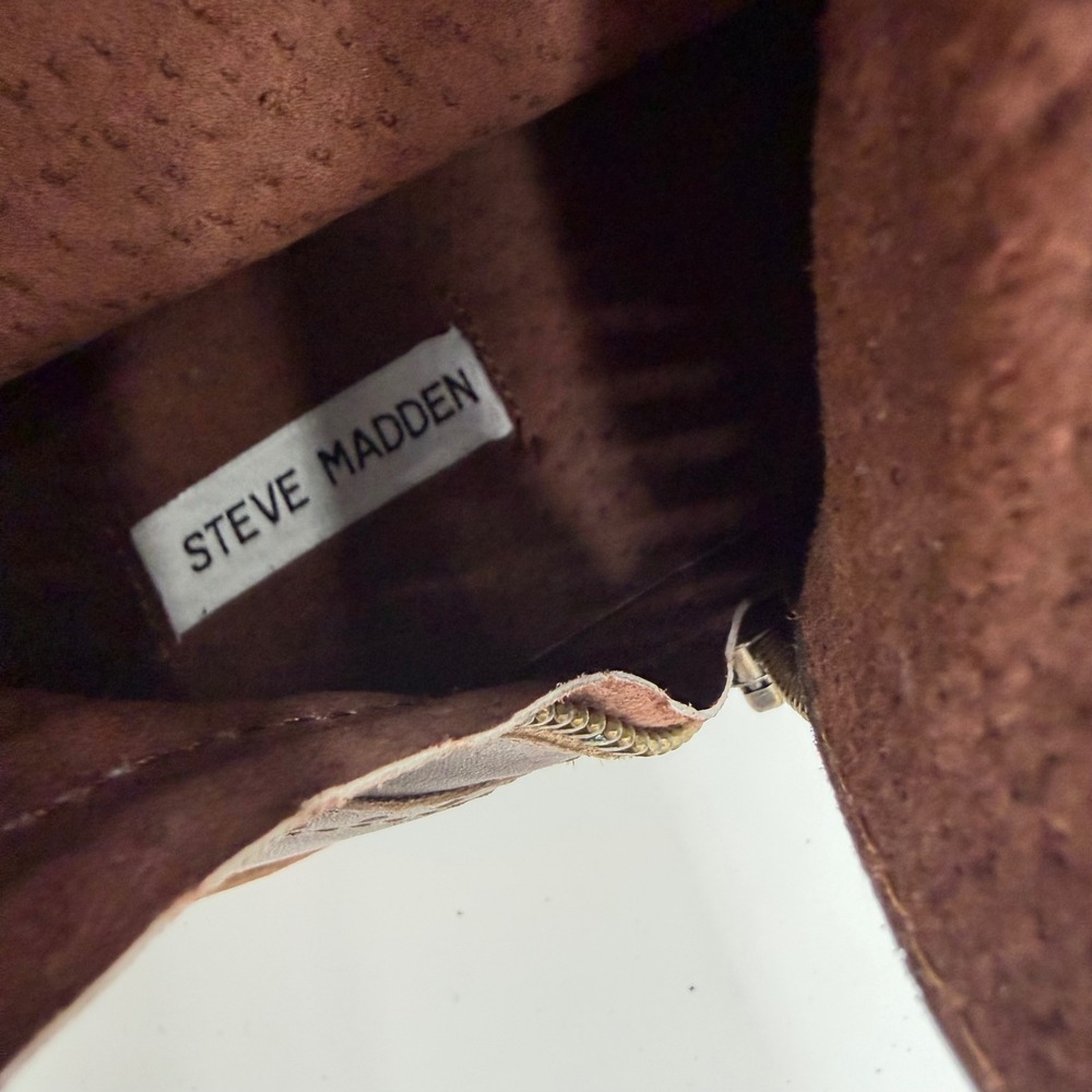 Steve Madden Nathen Mens 12 D Brown Leather Brogue Wingtip Combat Boots Zipper - Picture 4 of 7